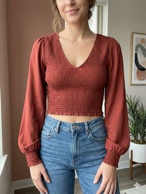 Dynamite deep red V-neck smocked blouse - XS